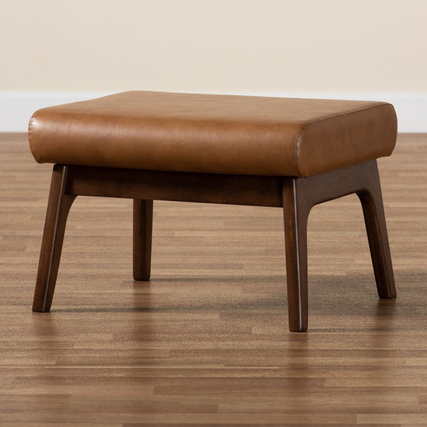 Baxton Studio Baxton Studio Bianca Mid-Century Ottoman – Elegant Walnut Frame & Tan Faux Leather for Modern Spaces Bianca-Tan/Walnut Brown-Otto