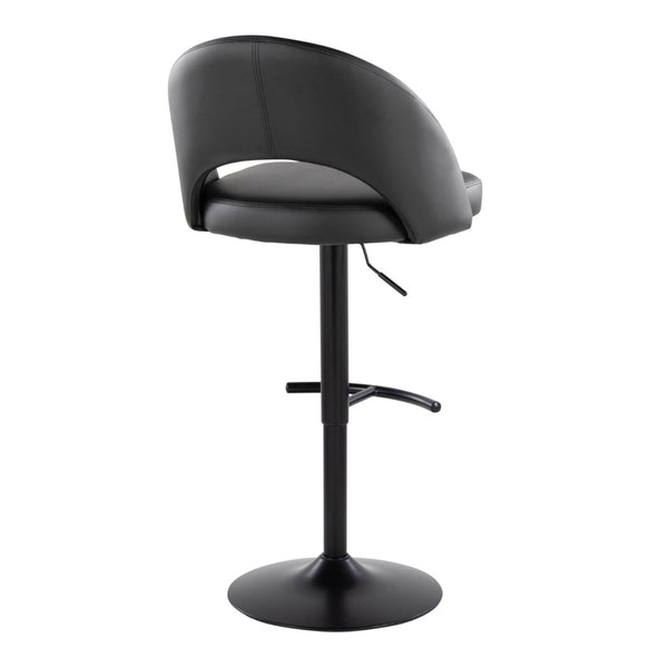 English Elm Adjustable Swivel Barstools Set of 2 Faux Leather Padded Seat Black Metal Base B202S02009