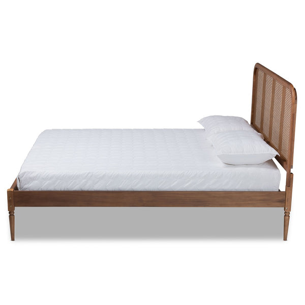 Baxton Studio Baxton Studio Elston Mid-Century Modern Queen Bed with Rattan Headboard and Walnut Finish Elegance MG0056-Walnut Rattan/Walnut-Queen