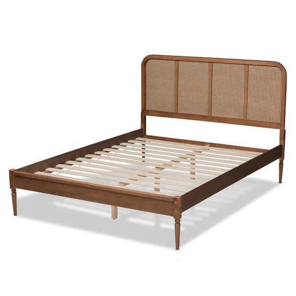 Baxton Studio Baxton Elston King Size Platform Bed - Mid-Century Modern Walnut Finish with Rattan Headboard Design MG0056-Rattan/Walnut-King