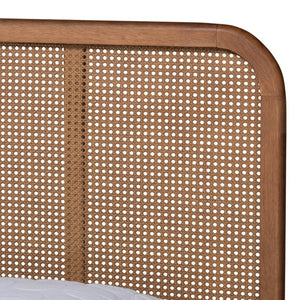 Baxton Studio Baxton Studio Elston Mid-Century Modern Queen Bed with Rattan Headboard and Walnut Finish Elegance MG0056-Walnut Rattan/Walnut-Queen