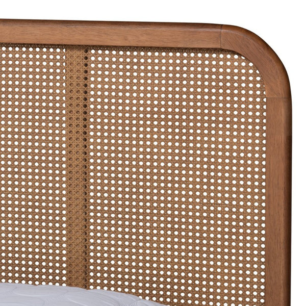 Baxton Studio Baxton Studio Elston Mid-Century Modern Queen Bed with Rattan Headboard and Walnut Finish Elegance MG0056-Walnut Rattan/Walnut-Queen