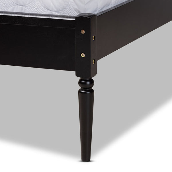 Baxton Studio Baxton Elston Mid-Century Platform Bed - Charcoal Wood Frame & Woven Rattan Headboard, Queen Size MG0056-Walnut Rattan/Black-Queen