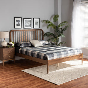 Baxton Studio Baxton Studio Neilan Contemporary Walnut Brown Queen Platform Bed with Slatted Headboard Design MG0058-Walnut-Queen