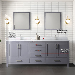 English Elm Dark Grey Double Bath Vanity With White Quartz Top, Faucet Set & 30" Mirrors - Stylish & Durable! B2731S01057