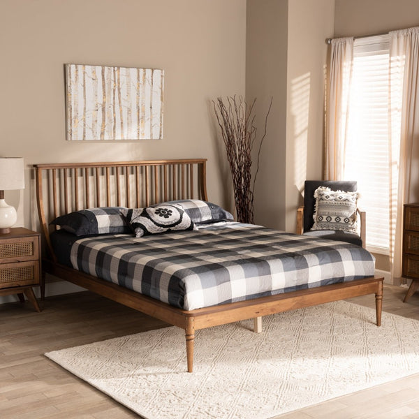 Baxton Studio Baxton Studio Abel Classic Walnut Brown Platform Bed with Elegant Spindle Headboard and Turned Legs King MG0064-Walnut-King