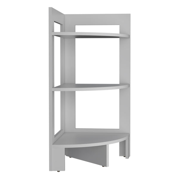 English Elm Riga Corner 3-Tier Shelf Side Table with Tray Top, Compact Versatile End Table for Small Spaces White 34.3 L x 17 W x 2.8 H B200P235865