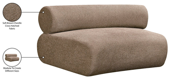 Meridian Furniture Bale Armless Modular Lounge Chair with Cross-hatched Brown Chenille Upholstery 114Brown-C