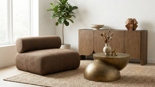 Meridian Furniture Bale Armless Modular Lounge Chair with Cross-hatched Brown Chenille Upholstery 114Brown-C