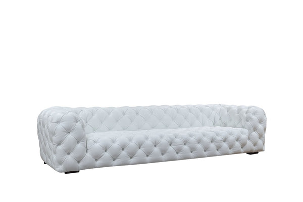 VIG Furniture Dexter Full Italian Leather White Sofa — Transitional Boxy Silhouette, Diamond Tufting, Seats 4 Comfortably VGCA114-FL-WHT