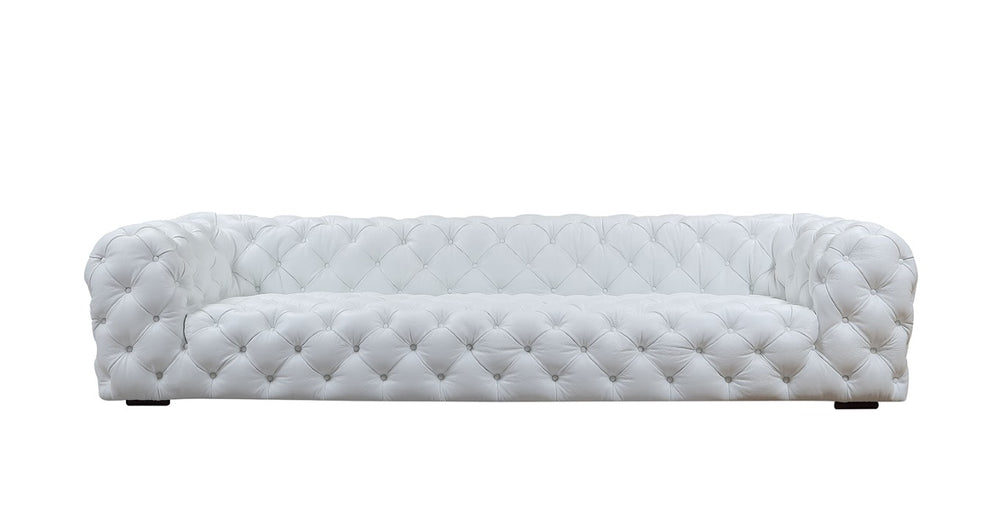 VIG Furniture Dexter Full Italian Leather White Sofa — Transitional Boxy Silhouette, Diamond Tufting, Seats 4 Comfortably VGCA114-FL-WHT