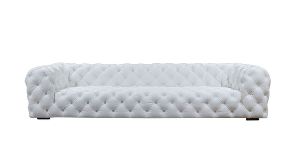 VIG Furniture Dexter Full Italian Leather White Sofa — Transitional Boxy Silhouette, Diamond Tufting, Seats 4 Comfortably VGCA114-FL-WHT