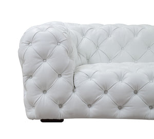 VIG Furniture Dexter Full Italian Leather White Sofa — Transitional Boxy Silhouette, Diamond Tufting, Seats 4 Comfortably VGCA114-FL-WHT