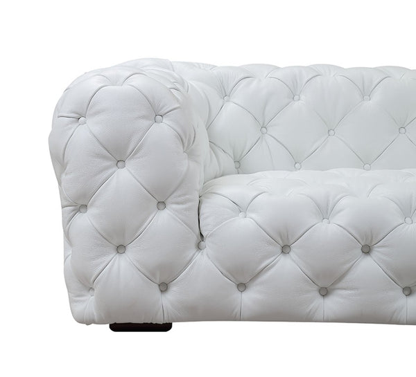 VIG Furniture Dexter Full Italian Leather White Sofa — Transitional Boxy Silhouette, Diamond Tufting, Seats 4 Comfortably VGCA114-FL-WHT