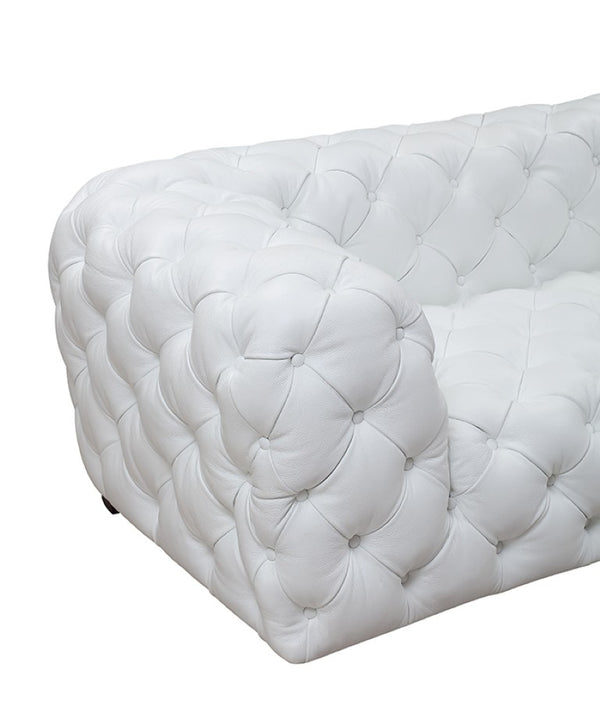 VIG Furniture Dexter Full Italian Leather White Sofa — Transitional Boxy Silhouette, Diamond Tufting, Seats 4 Comfortably VGCA114-FL-WHT