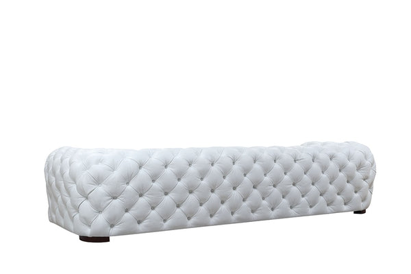 VIG Furniture Dexter Full Italian Leather White Sofa — Transitional Boxy Silhouette, Diamond Tufting, Seats 4 Comfortably VGCA114-FL-WHT