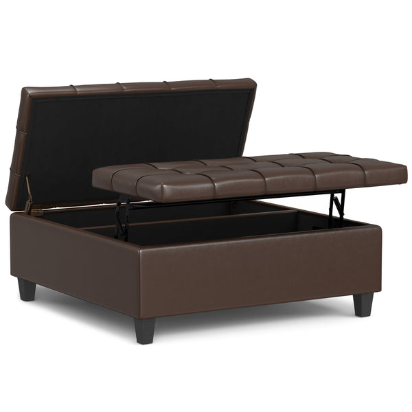 English Elm Harrison Large Square Storage Ottoman Coffee Table with Tufted Vegan Leather, Lift-Top & Seating Brown B136P254709