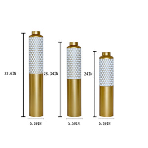 English Elm Floor Modern Metal Vase Set - Elegant Droplet Shaped White & Gold Accents For Glamorous Home Decor W2796P290484