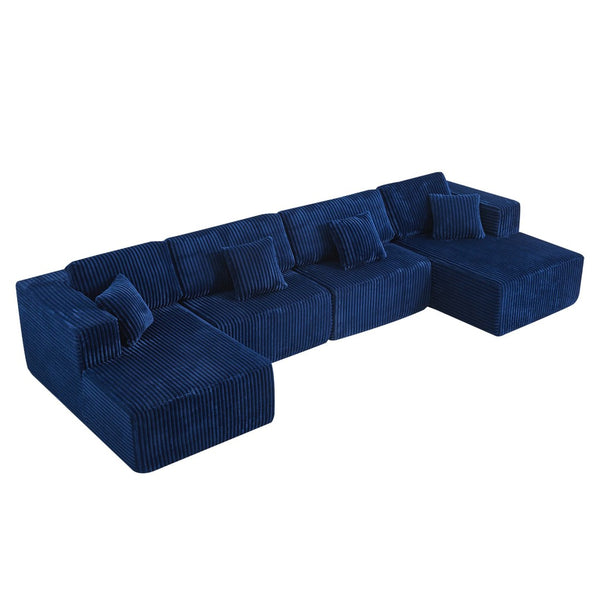 English Elm Corduroy Cloud Modular Sectional with Deep Foam Seats and Flannel Upholstery for Living Rooms W1765S00127