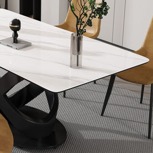 English Elm 71" Modern Luxury Dining Table With Sintered Stone Top & Carbon Steel Base For Elegant Entertaining W2699S00023