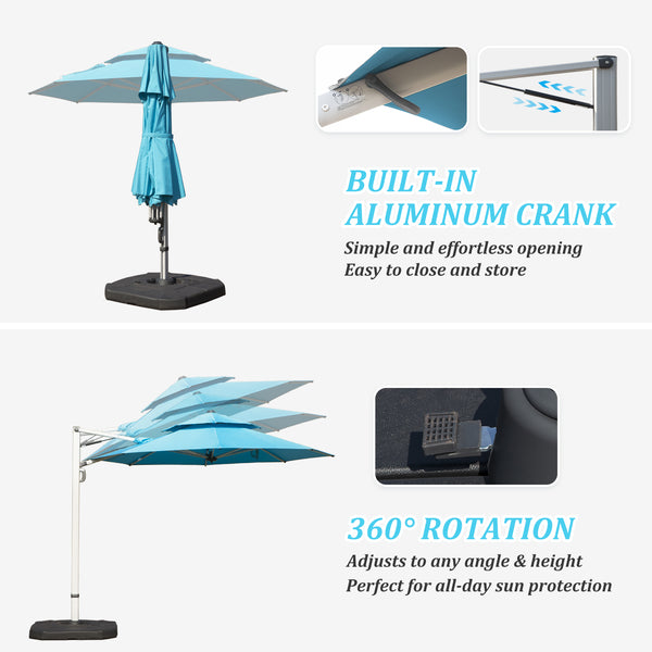 English Elm Round Cantilever Umbrella with Center Pole - 9-Rib Reinforced Aluminum Frame, 360° Pedal Rotate, Hydraulic Opening and 5-Position Tilt Adjustment for Superior Sun Protection Lake Blue W1859P337908