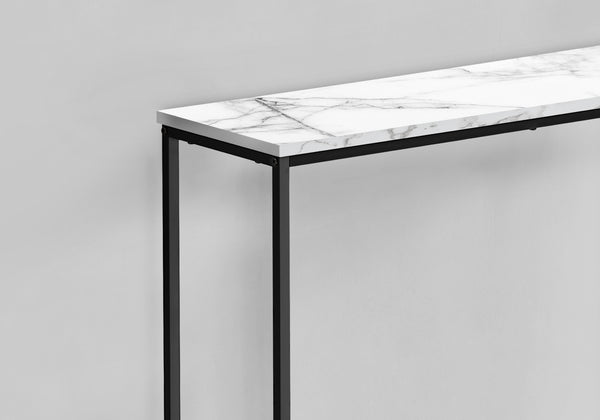 English Elm Accent Table - Modern White Marble-Look Console For Entryways, Living Rooms & Small Spaces, Black Metal B2710P218999