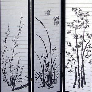 English Elm 70" Tall 3-Panel Folding Screen – Elegant Floral Design, Black Frame, Ideal For Privacy & Decor B072115972