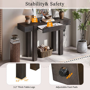 English Elm Trexm Ash Veneer Entryway Console Table Built in Power Outlet Drawer Rubberwood Espresso N715P361518P
