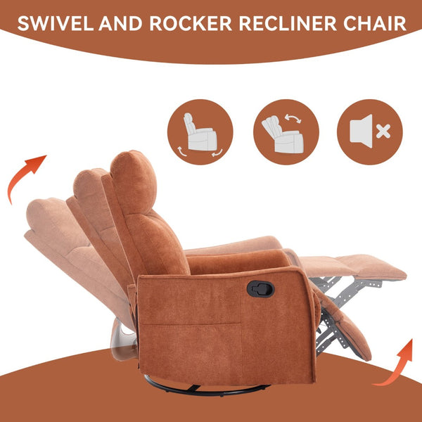 English Elm Heat Massage Rocker Recliner with Swivel Base and Vibrating Nodes for Living Room Orange W1803P251882