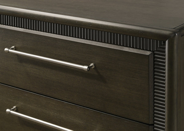 English Elm 1pc Dark Brown Chest 5-Drawer Dresser with Bar Handles & Tapered Feet, 37.3"x17.4"x50.1"H, Stylish B011P342791