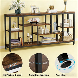 English Elm Coffee Console Table Industrial Metal Frame Vintage Wood Grain 2 Tier Entryway Sofa T3971P449857