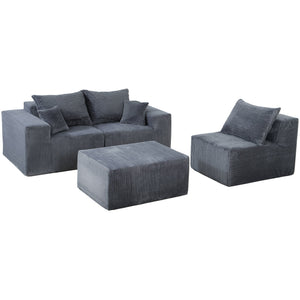 English Elm 4-Piece Modular L-Shaped Sectional Sofa with Corduroy Upholstery, Convertible Chaise, Pillows Included Grey W3163S00037