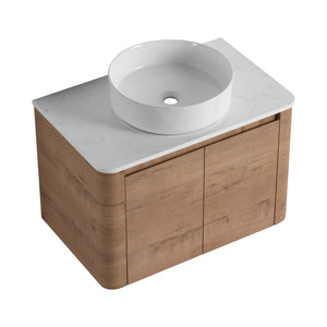 English Elm 30'' Wall-Mounted Bathroom Vanity With Ceramic Vessel Sink & Soft-Close Doors For Modern Spaces W999S00387