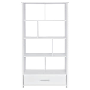 English Elm Dylan White High Gloss 4-Shelf Bookshelf with Curved Glass Top, Bottom Drawer & Sleek Modern Storage cabinetry B062P344933