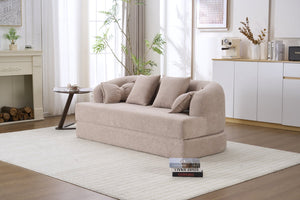 English Elm (old Sku W2231p392100) Chenille Sleeper Sofa Foldable Convertible Loveseat with Four Pillows Apricot W2231P466736