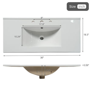 English Elm [video]36 Inch Floating Bathroom Vanity with Ceramic Sink Mdf Cabinet Soft Close N729P417256N