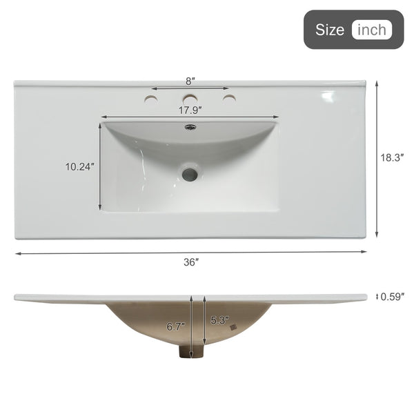 English Elm [video]36 Inch Floating Bathroom Vanity with Ceramic Sink Mdf Cabinet Soft Close N729P417256N