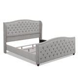 English Elm Marcella Upholstered Shelter Headboard Bed Set, California King, Silver Grey Polyester