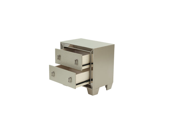 English Elm Traditional Silver Finish Antique 2-Drawer Nightstand with Mirror Accent, Spacious Bedside Table 26"x17"x26" B011P395077