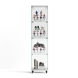 English Elm 4 Tier Glass Display Cabinet - Lockable, Mobile Showcase With 3 Acrylic Shelves For Home Or Office Decor W1668P241903