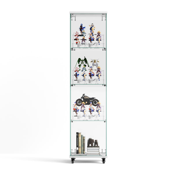English Elm 4 Tier Glass Display Cabinet - Lockable, Mobile Showcase With 3 Acrylic Shelves For Home Or Office Decor W1668P241903