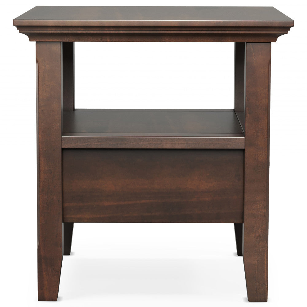English Elm Acadian Handcrafted Solid Wood End Table In Rich Brunette Brown With Drawer & Open Shelf Storage B136P203471