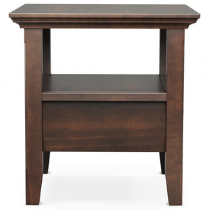 English Elm Acadian Handcrafted Solid Wood End Table In Rich Brunette Brown With Drawer & Open Shelf Storage B136P203471