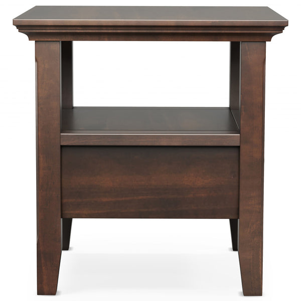English Elm Acadian Handcrafted Solid Wood End Table In Rich Brunette Brown With Drawer & Open Shelf Storage B136P203471