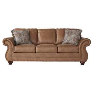 English Elm Leinster Faux Leather Sofa and Loveseat With Antique Bronze Nailheads