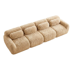 English Elm 149'' Plush Modular Cloud Sofa Boneless Ergonomic Design for Home Theater Lounge Light Khaki W714S01571