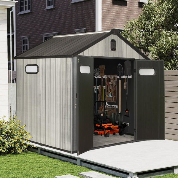 English Elm 8x6ft Resin Outdoor Storage Shed Waterproof Double Wall Build with Skylight Vents W1859S00168