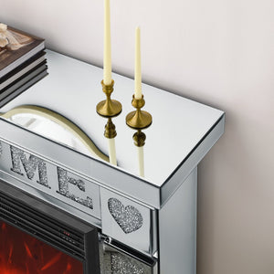 English Elm W 46" Acrylic Diamond Mirror Electric Fireplace Cabinet With 3D Led Flames & Stylish Dual Heat Settings W1005S00004-GIGA