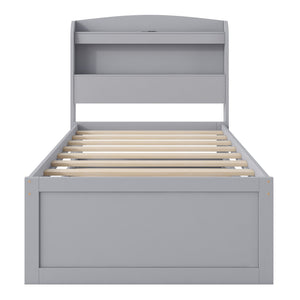 English Elm Twin XL Platform Bed with LED Headboard, Built-In Charging Station, Trundle & 2 Drawers for Space-Saving Bedrooms Gray GX001829AAE