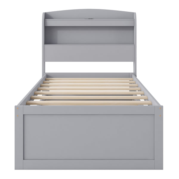 English Elm Twin XL Platform Bed with LED Headboard, Built-In Charging Station, Trundle & 2 Drawers for Space-Saving Bedrooms Gray GX001829AAE